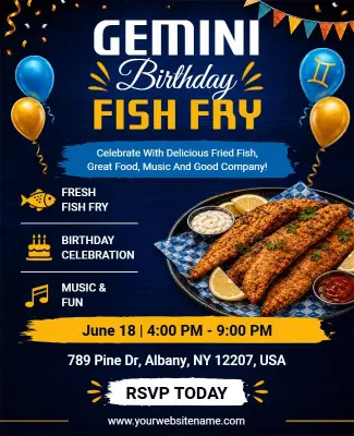 Gemini Birthday Fish Fry Flyer Template
