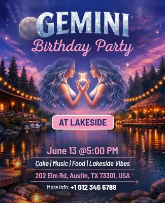 Gemini Lakeside Birthday Party Flyer Template