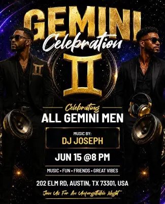 Gemini Men Celebration Party Flyer Template