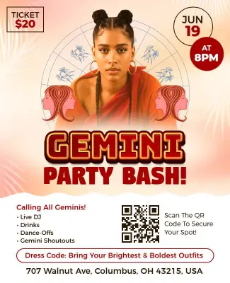 Gemini Themed Party Bash Flyer Template