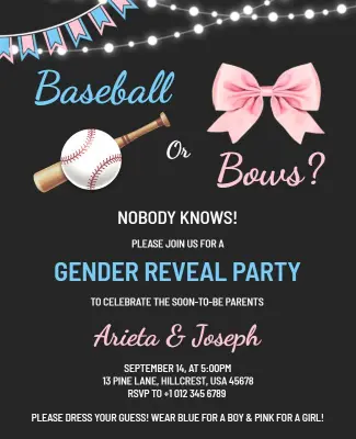 Gender Reveal Party Baseball and Bows Flyer Template