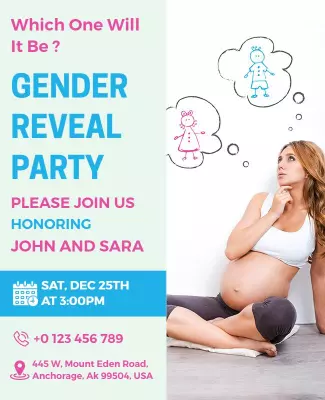 Cute Playful Illustrations Gender Reveal Flyer Template