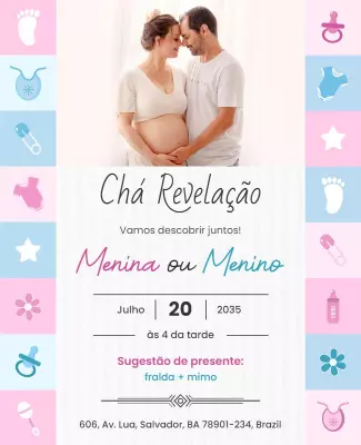 Playful Pink and Blue Baby Gender Reveal Party Flyer Template