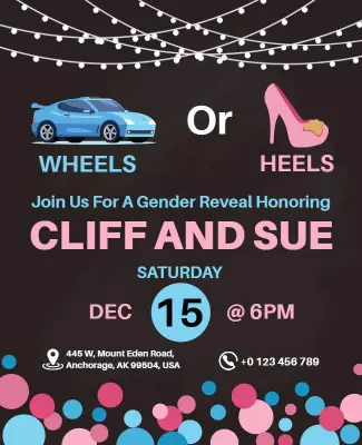 Wheels or Heels Gender Reveal Flyer Template