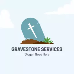 Gentle Blue Crossed Gravestone Design for Memorial Services Logo Template