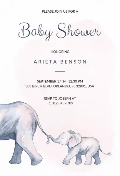 Gentle Elephant Theme Sweet Baby Shower Invitation Template