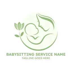 Gentle Green Mother and Child Embrace in Babysitting Logo Template