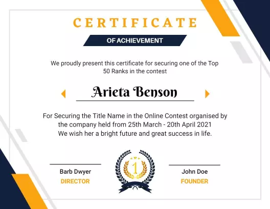 Geometric Blue and Orange Achievement Success Certificate Template