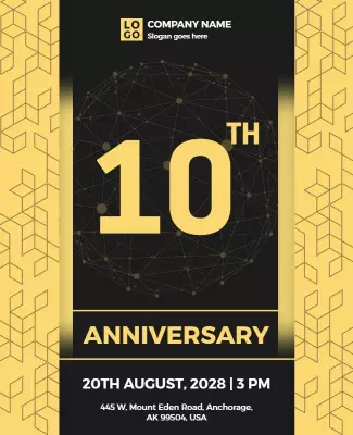 Geometric Bold Yellow 10th Anniversary Celebration Poster Template