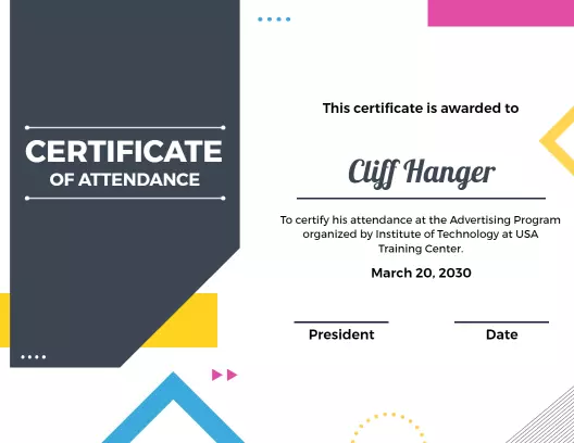 Geometric Colorful Attendance Program Certificate Template