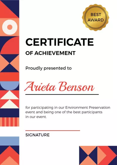Geometric Colorful Design for Environment Preservation Certificate Template