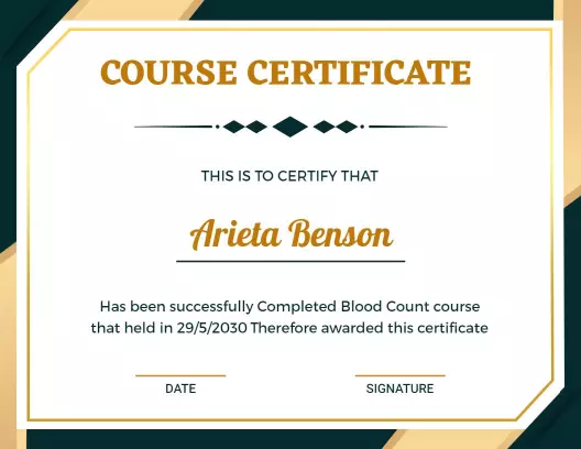 Geometric Dark Green Blood Count Course Completion Certificate Template