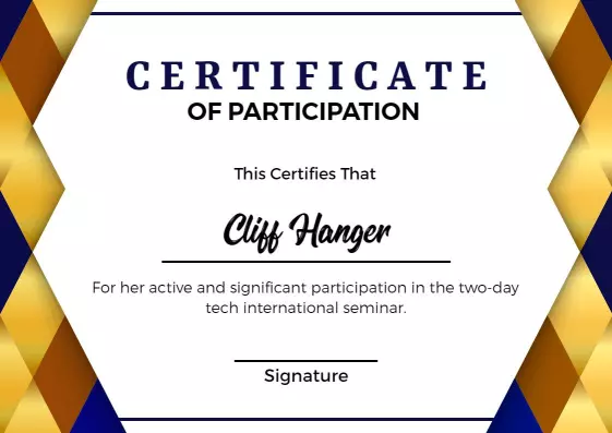 Geometric Gold and Blue Tech Seminar Participation Certificate Template