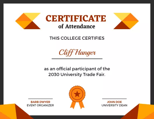 Geometric Orange and Yellow Trade Fair Attendance Certificate Template