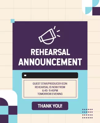 Geometric Purple Rehearsal Announcement Reminder Poster Template