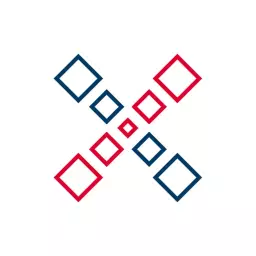 Geometric Red and Blue X Letter Design with Squares Logo Template