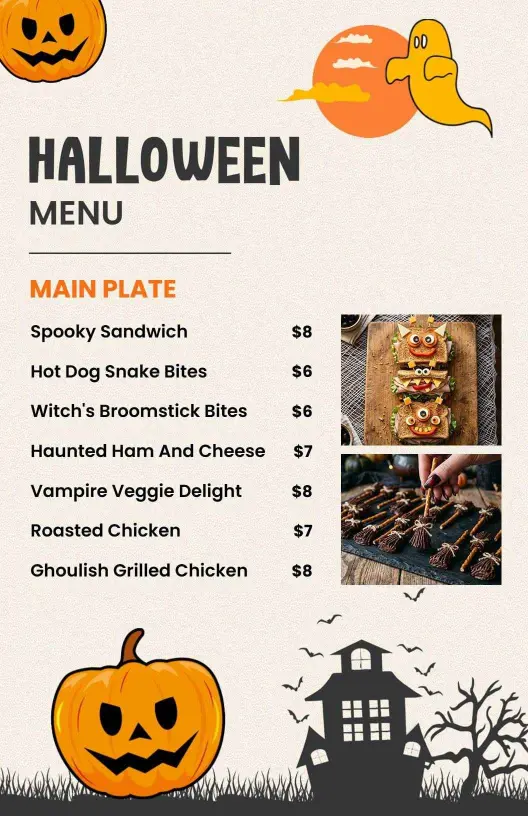 Ghost and Pumpkins Illustrated Halloween Themed Menu Template