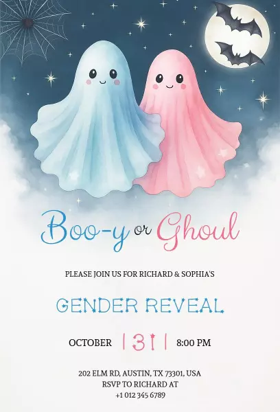 Ghostly Boo-y or Ghoul Halloween Gender Reveal Invitation Template