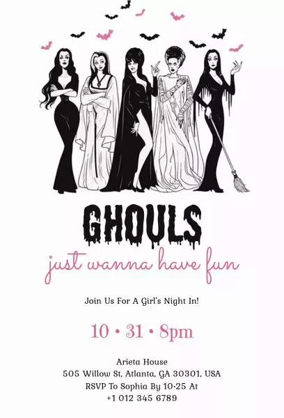 Ghoulish Girls Night Out Halloween Celebration Invitation Template