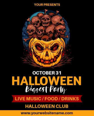Ghoulish Halloween Pumpkin and Skull Party Poster Template