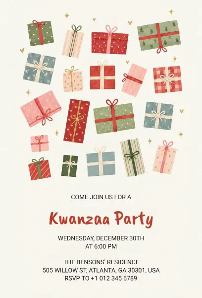 Gift-Themed Kwanzaa Holiday Party Invitation Template