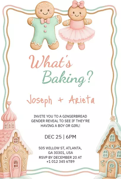 Gingerbread Gender Reveal Christmas Celebration Invitation Template