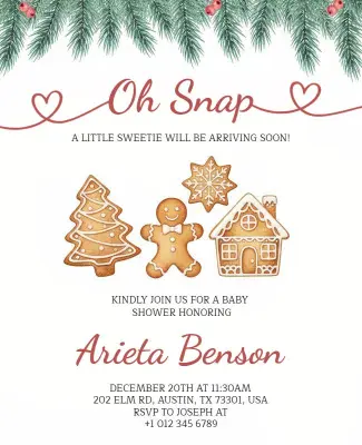 Gingerbread Themed Baby Shower Invitation Flyer Template