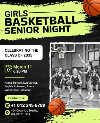 Girls Basketball Senior Night Celebration Flyer Template