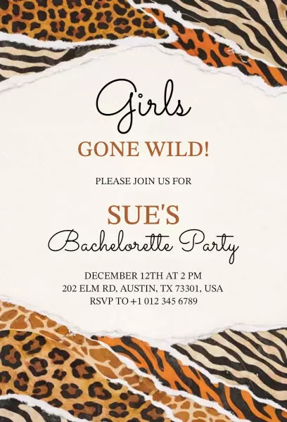 Girls Gone Wild Safari Bachelorette Party Invitation Template