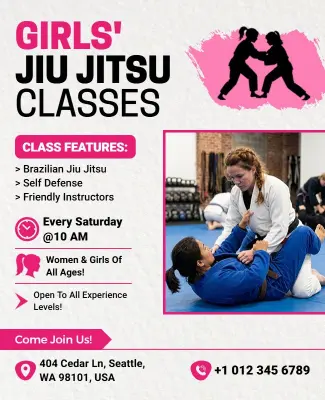 Girls Jiu Jitsu Self Defense Classes Flyer Template