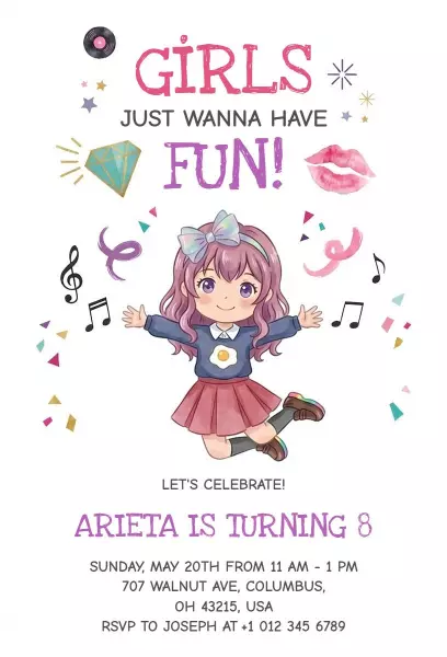 Girls Just Wanna Have Fun Birthday Celebration Invitation Template