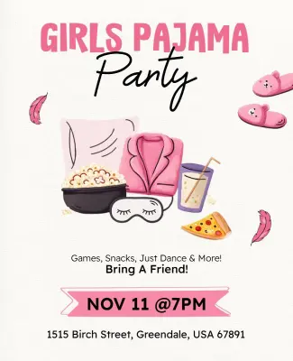 Girls Pajama Party Invitation Flyer Template