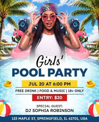 Girls' Pool Party Event Flyer Template
