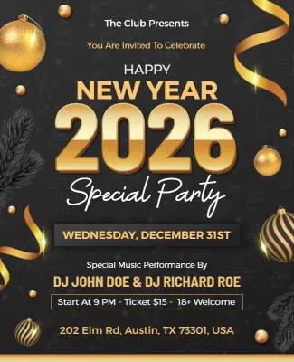 Glamorous 2026 New Year Party Invitation Flyer Template