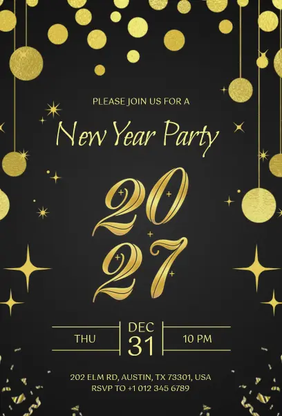 Glamorous 2027 New Year Party Invitation Template