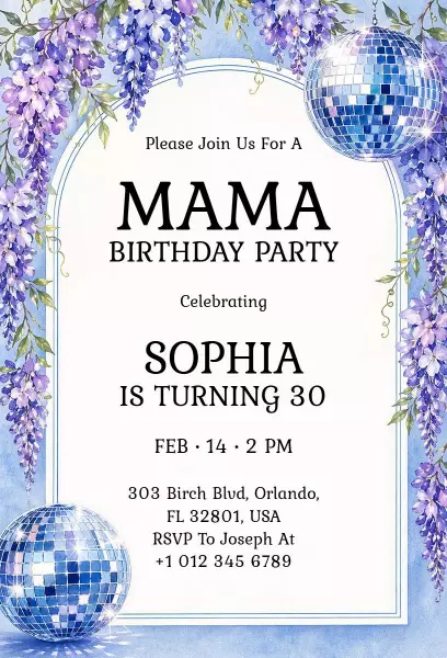 Glamorous 30th Birthday Disco Party Celebration Invitation Template