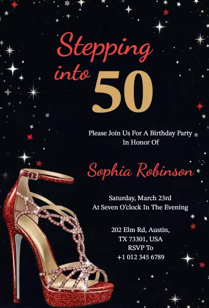 Glamorous 50th Birthday Celebration Sparkle Invitation Template