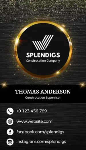 Glamorous Black and Gold Construction Company Business Card Template