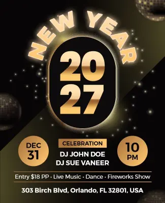 Glamorous Black Gold New Year 2027 Party Flyer Template