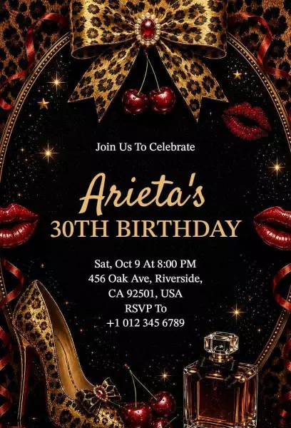Glamorous Cheetah Print 30th Birthday Celebration Invitation Template