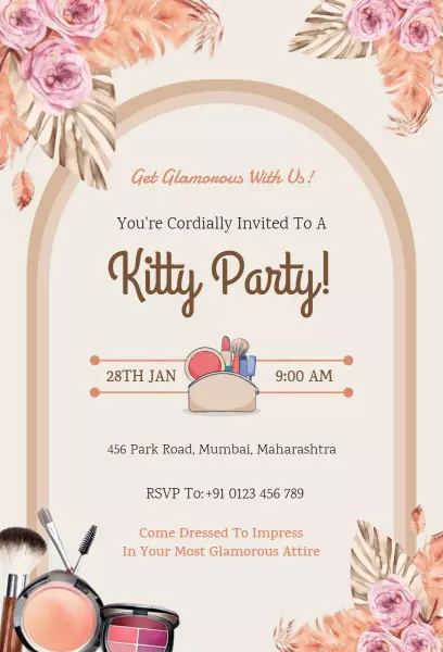 Glamorous Floral Glamour Kitty Party Invitation Template