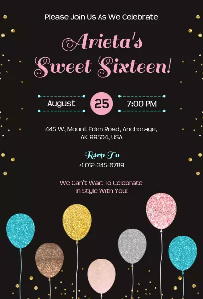 Glamorous Glitter Theme Sweet 16 Birthday Invitation Template