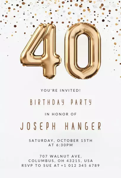 Glamorous Gold 40th Birthday Celebration Invitation Template