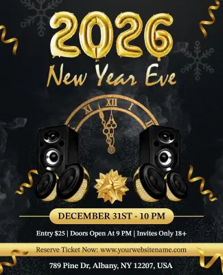 Glamorous Gold and Black New Year Celebration Flyer Template