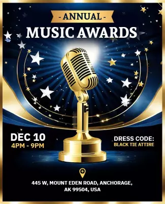 Glamorous Gold Annual Music Awards Ceremony Poster Template