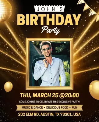 Glamorous Gold Birthday Celebration Party Poster Template