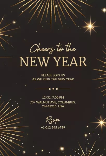 Glamorous Gold Celebration New Year Eve Party Invitation Template