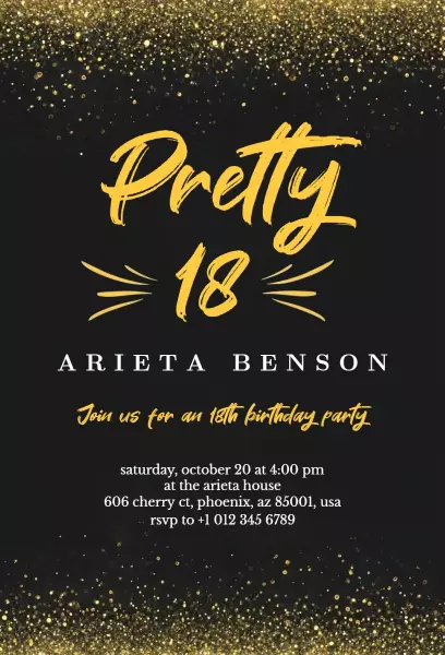 Glamorous Gold Sparkle 18th Birthday Celebration Invitation Template