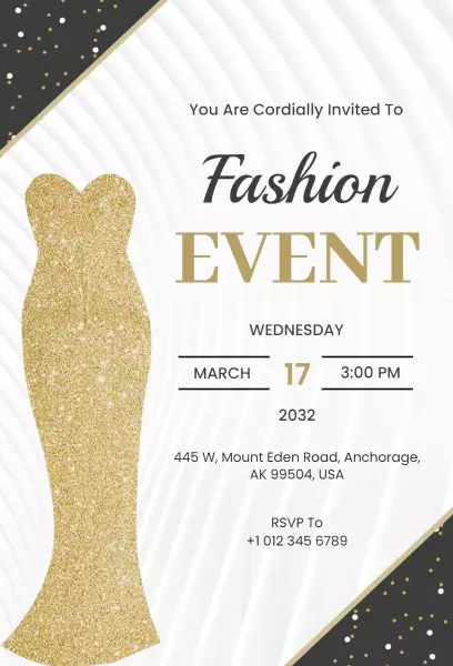 Glamorous Golden Fashion Showcase Event Invitation Template