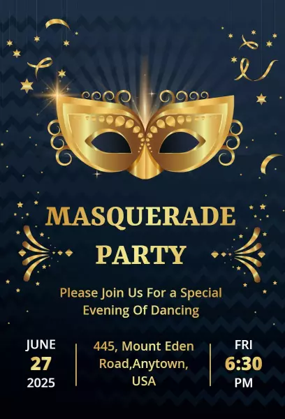 Glamorous Golden Masquerade Party Celebration Invitation Template